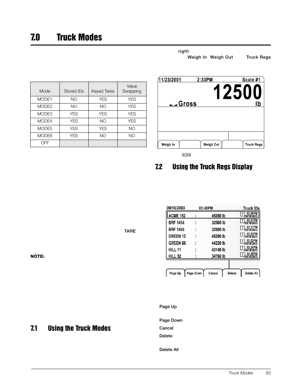 0 truck modes, 1 using the truck modes, 2 using the truck regs display | Truck modes | Rice Lake 920i Installation Manual V4.0 User Manual | Page 71 / 131