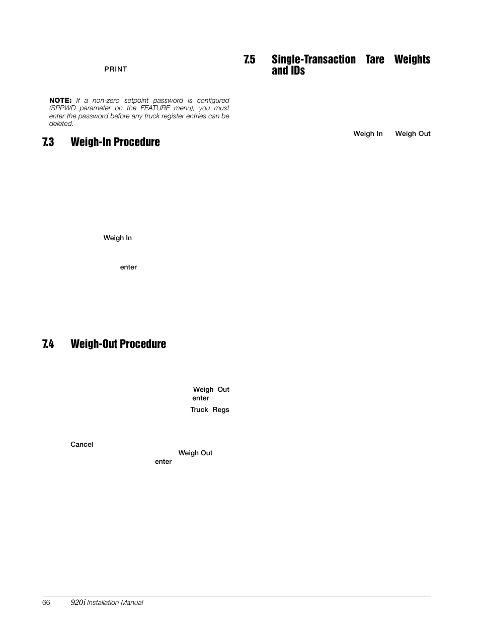 3 weigh-in procedure, 4 weigh-out procedure, 5 single-transaction tare weights and ids | Rice Lake 920i Installation Manual V4.0 User Manual | Page 72 / 131