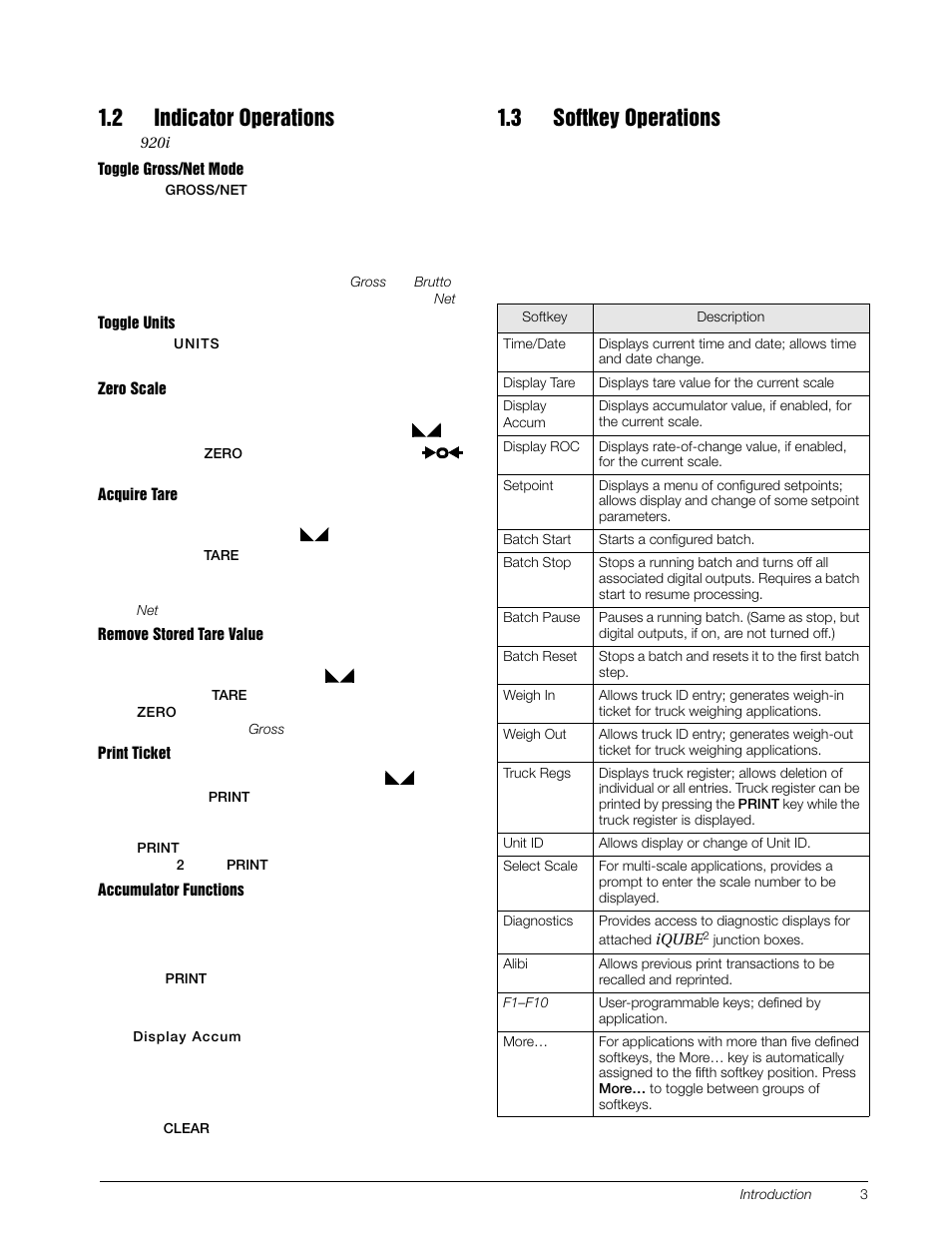 2 indicator operations, 3 softkey operations, 2 indicator operations 1.3 softkey operations | Rice Lake 920i Installation Manual V4.0 User Manual | Page 9 / 131