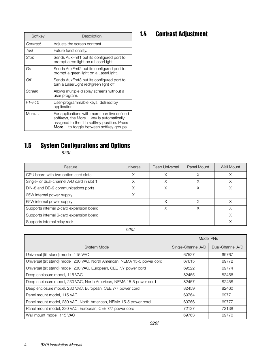 4 contrast adjustment, 5 system configurations and options | Rice Lake 920i Installation Manual V4.01 User Manual | Page 10 / 136