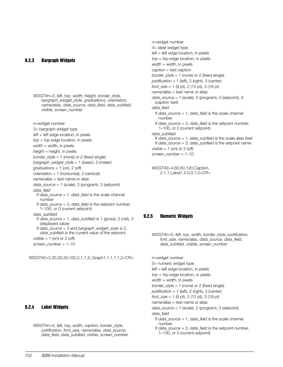 3 bargraph widgets, 4 label widgets, 5 numeric widgets | Bargraph widgets, Label widgets, Numeric widgets | Rice Lake 920i Installation Manual V4.01 User Manual | Page 108 / 136