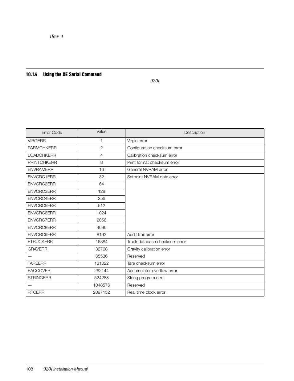 4 using the xe serial command, Using the xe serial command | Rice Lake 920i Installation Manual V4.01 User Manual | Page 114 / 136