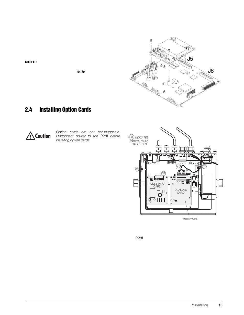 4 installing option cards, J5 j6 | Rice Lake 920i Installation Manual V4.01 User Manual | Page 19 / 136
