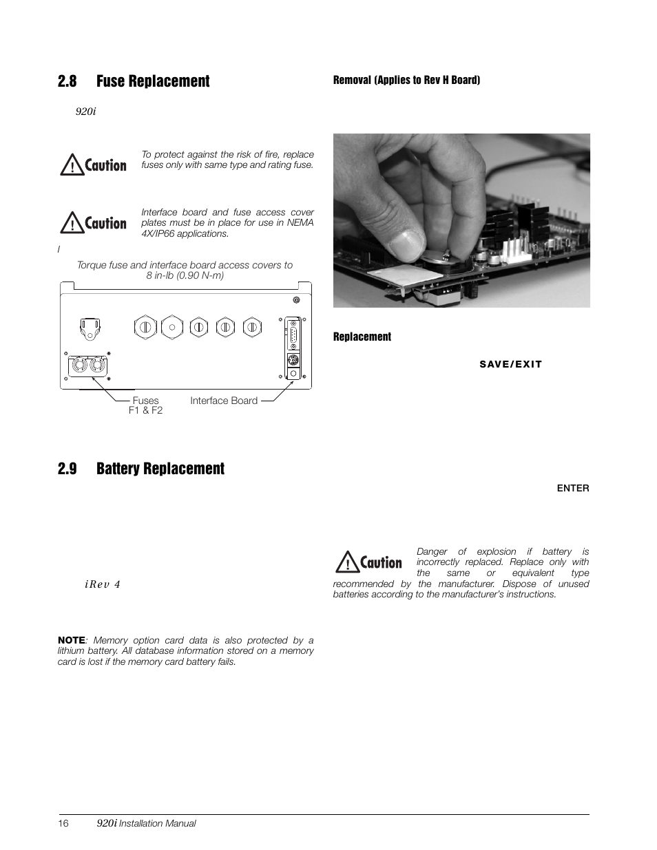 8 fuse replacement, 9 battery replacement, 8 fuse replacement 2.9 battery replacement | Rice Lake 920i Installation Manual V4.01 User Manual | Page 22 / 136