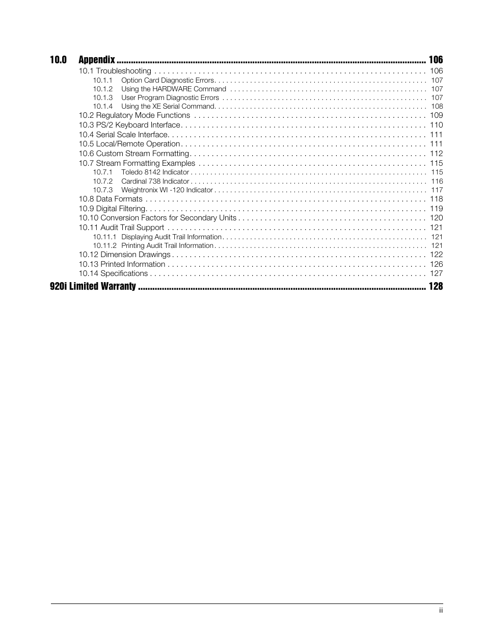 0 appendix, 920i limited warranty | Rice Lake 920i Installation Manual V4.01 User Manual | Page 5 / 136