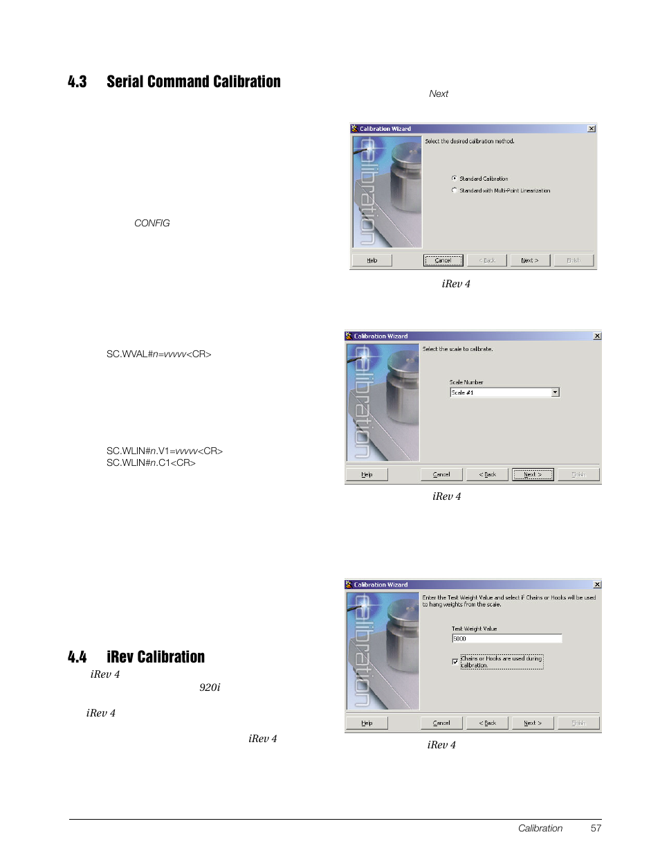 3 serial command calibration, 4 irev calibration, 3 serial command calibration 4.4 irev calibration | Rice Lake 920i Installation Manual V4.01 User Manual | Page 63 / 136