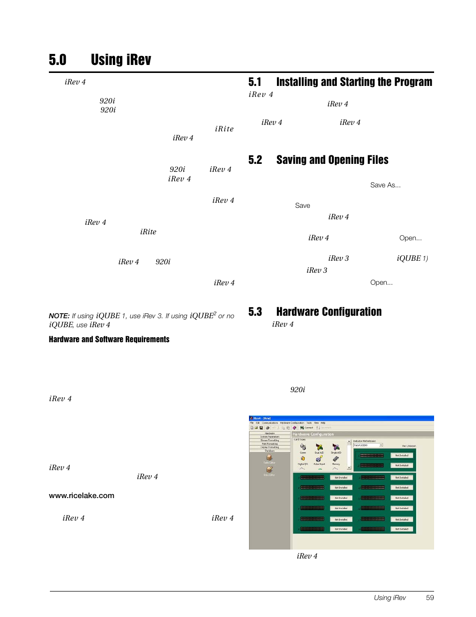 0 using irev, 1 installing and starting the program, 2 saving and opening files | 3 hardware configuration, Using irev | Rice Lake 920i Installation Manual V4.01 User Manual | Page 65 / 136