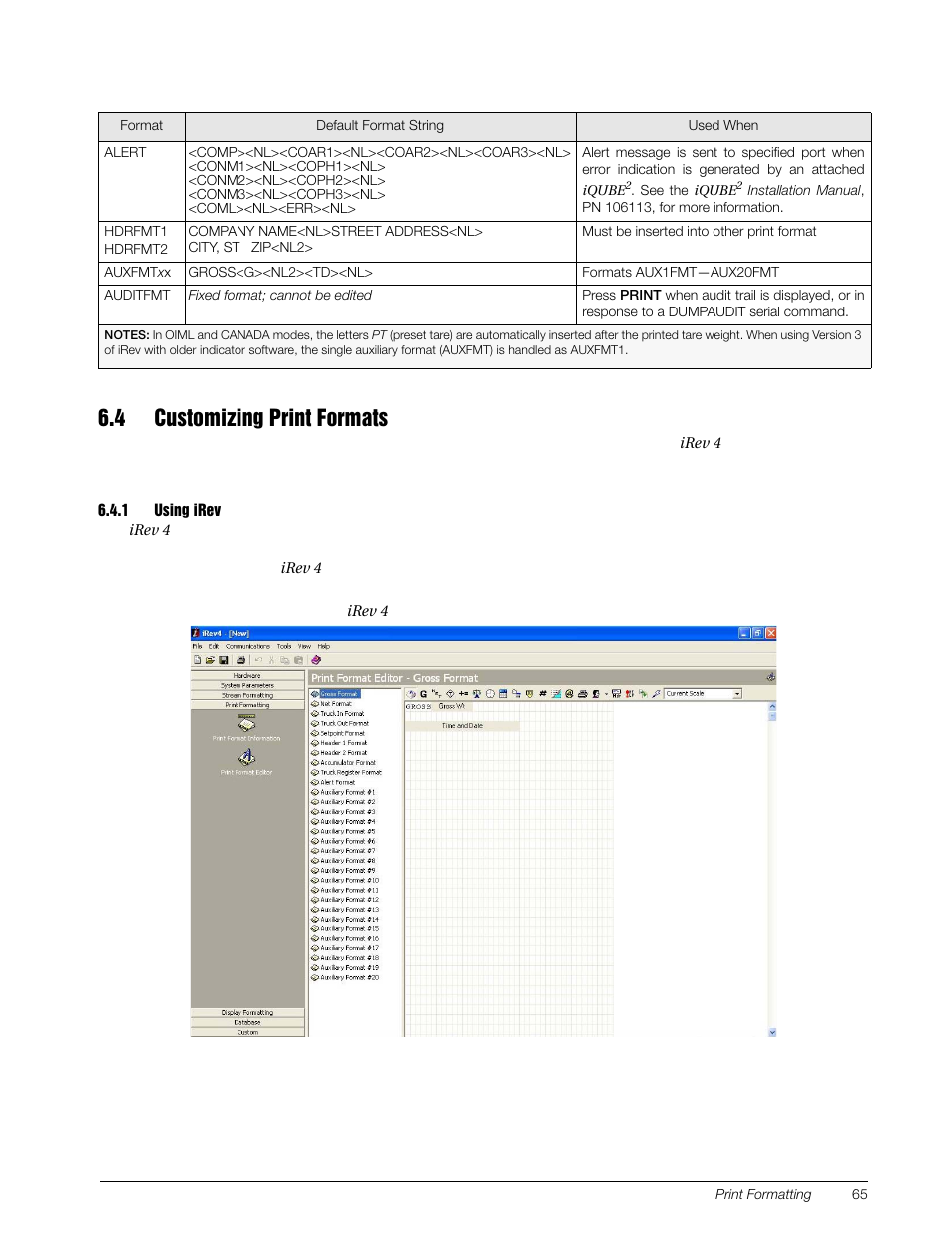 4 customizing print formats, 1 using irev, Using irev | Rice Lake 920i Installation Manual V4.01 User Manual | Page 71 / 136