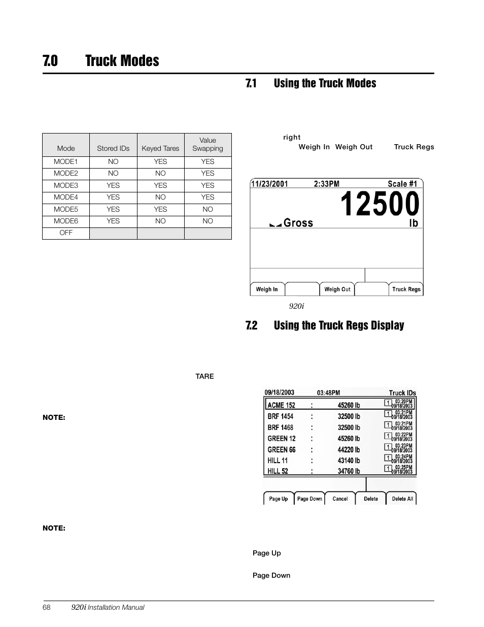 0 truck modes, 1 using the truck modes, 2 using the truck regs display | Truck modes | Rice Lake 920i Installation Manual V4.01 User Manual | Page 74 / 136