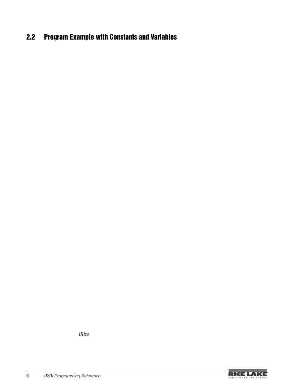 2 program example with constants and variables | Rice Lake iRite IDE User Manual | Page 10 / 108