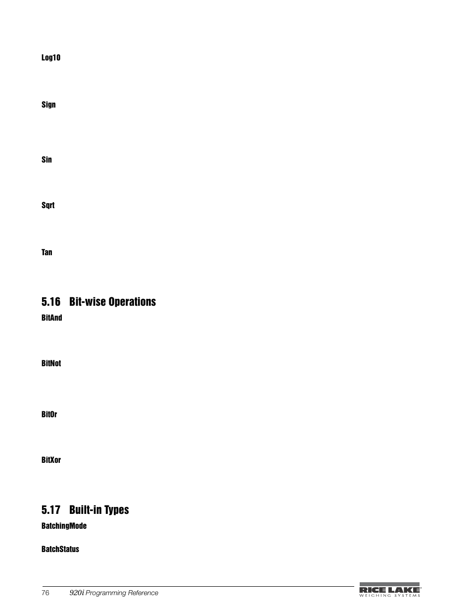 16 bit-wise operations, 17 built-in types, 16 bit-wise operations 5.17 built-in types | Rice Lake iRite IDE User Manual | Page 80 / 108