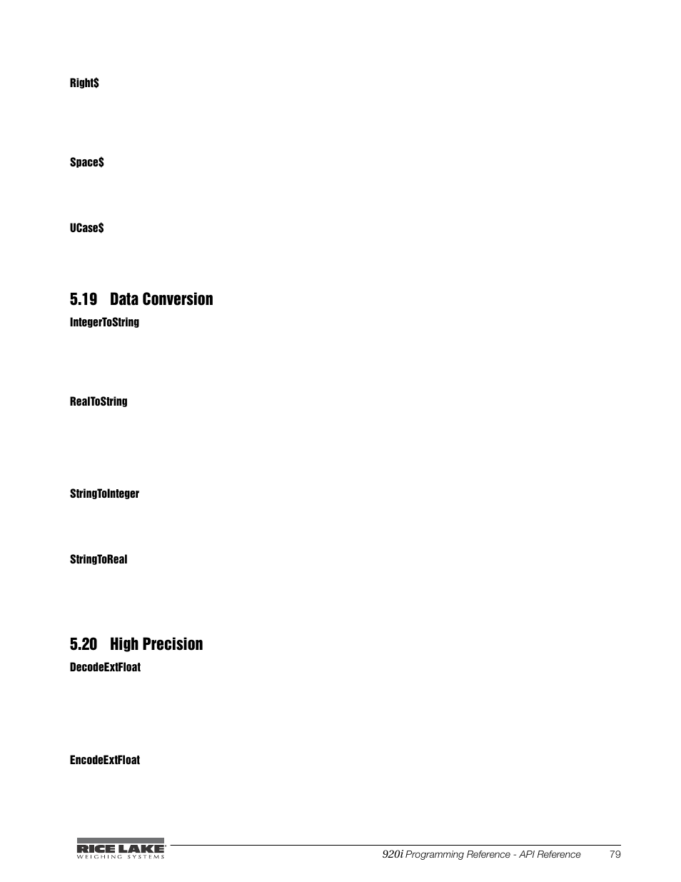 19 data conversion, 20 high precision, 19 data conversion 5.20 high precision | Rice Lake iRite IDE User Manual | Page 83 / 108