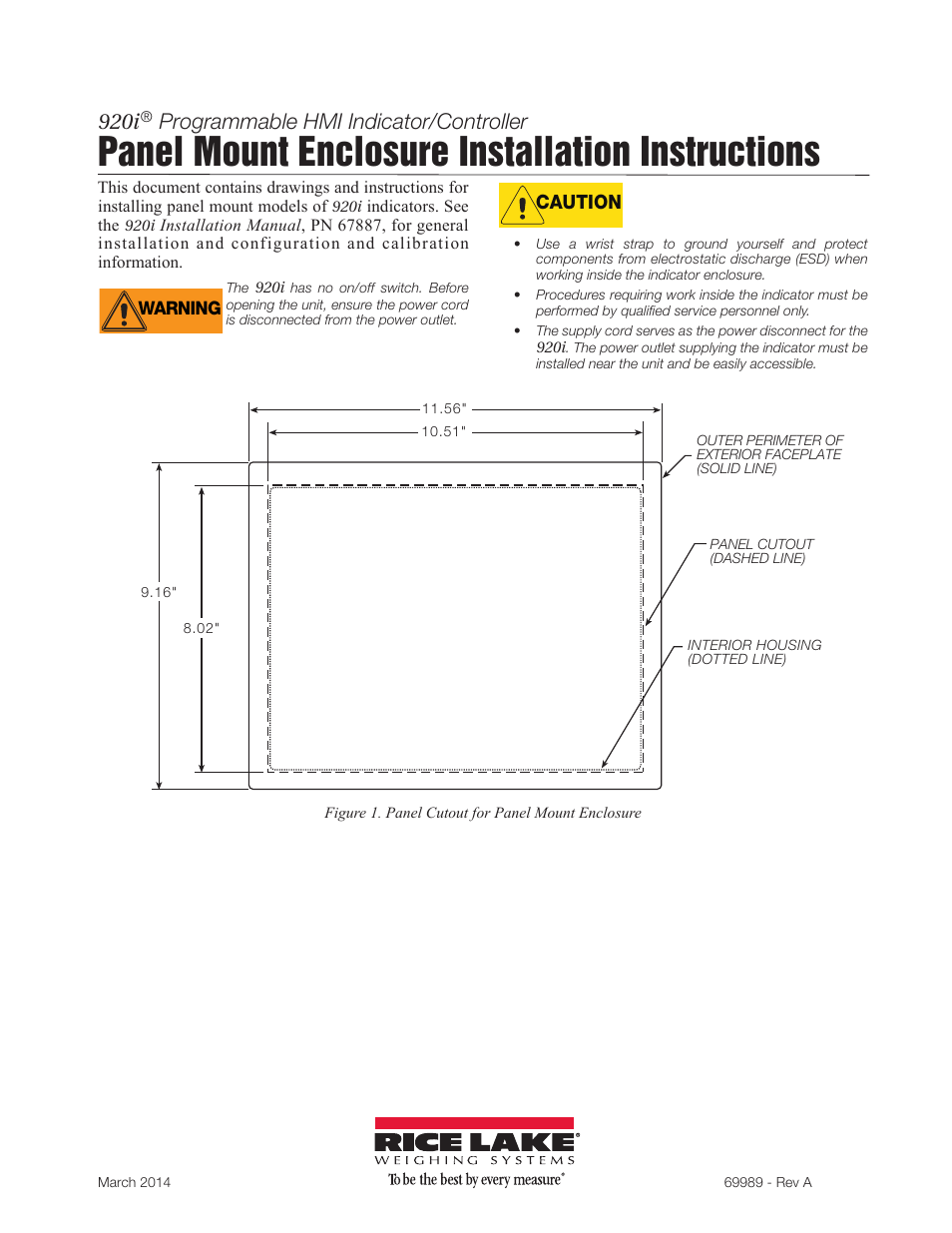 Rice Lake 920i Panel Mount User Manual | 4 pages
