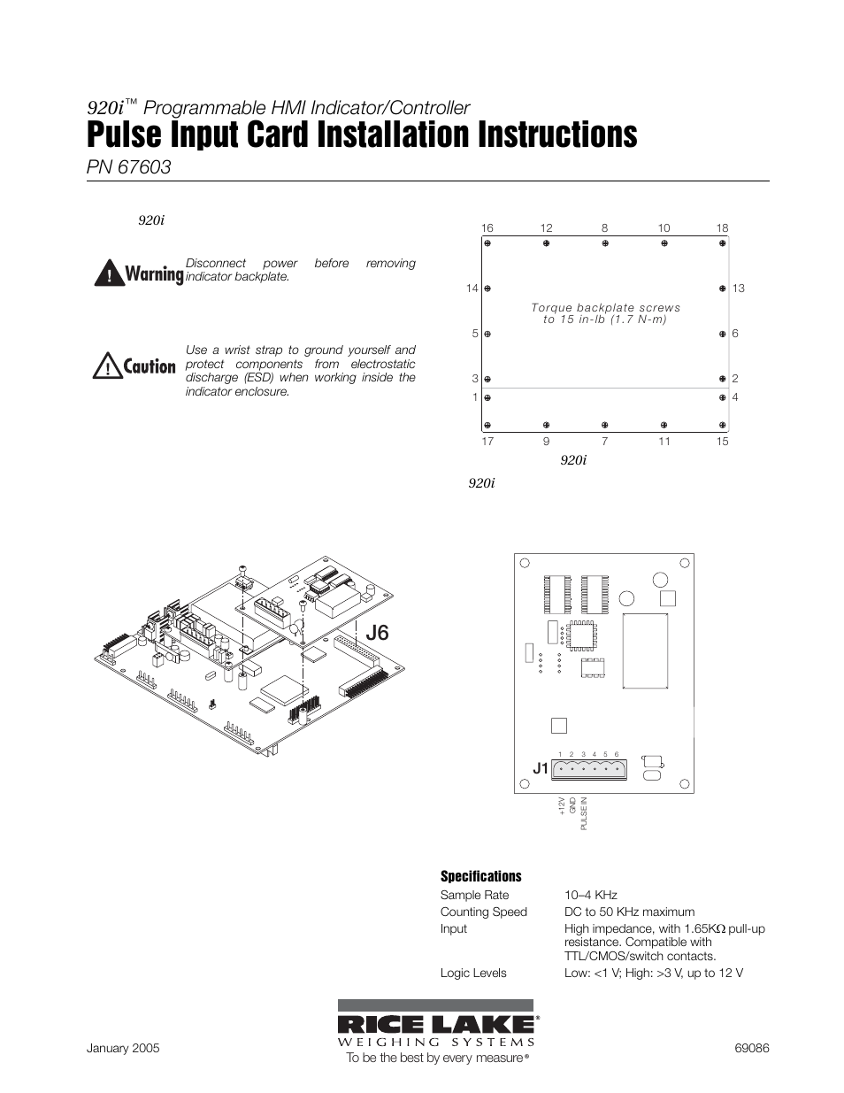 Rice Lake 920i Pulse Input Card User Manual | 1 page