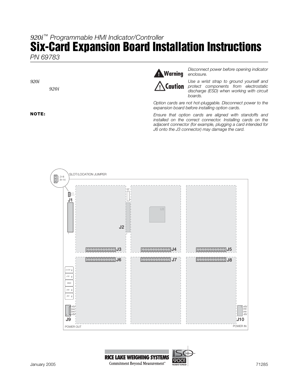 Rice Lake 920i Six Card Expansion Board User Manual | 3 pages