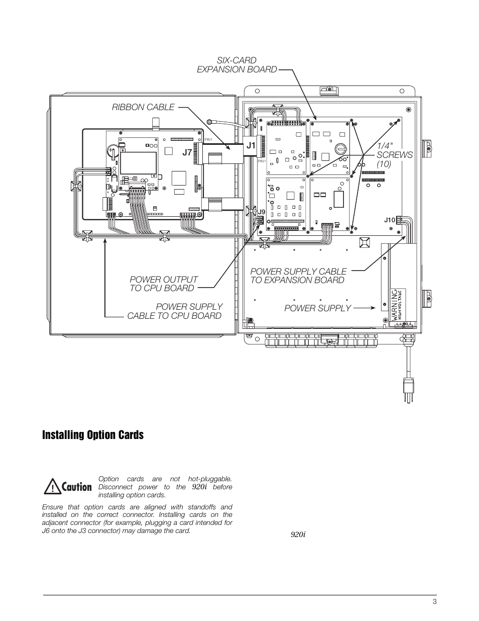 Installing option cards | Rice Lake 920i Six Card Expansion Board User Manual | Page 3 / 3