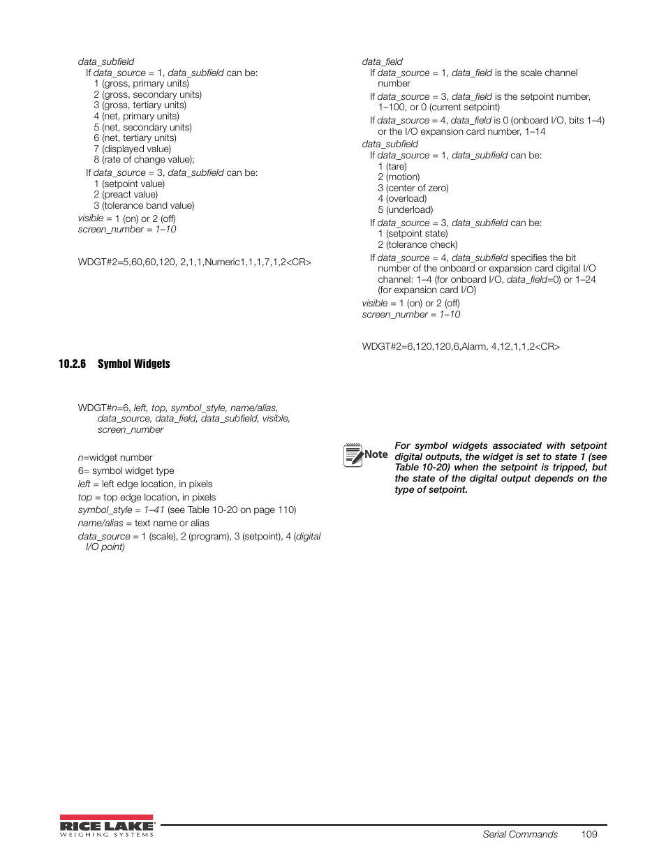 6 symbol widgets, Symbol widgets | Rice Lake 920i USB Installation Manual V5.05 User Manual | Page 115 / 142
