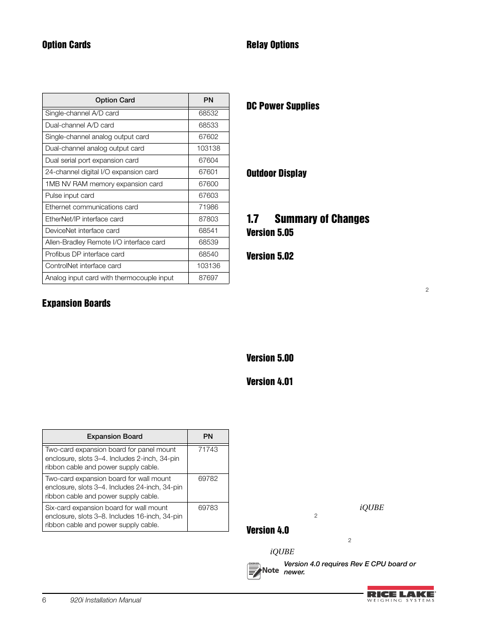 7 summary of changes | Rice Lake 920i USB Installation Manual V5.05 User Manual | Page 12 / 142