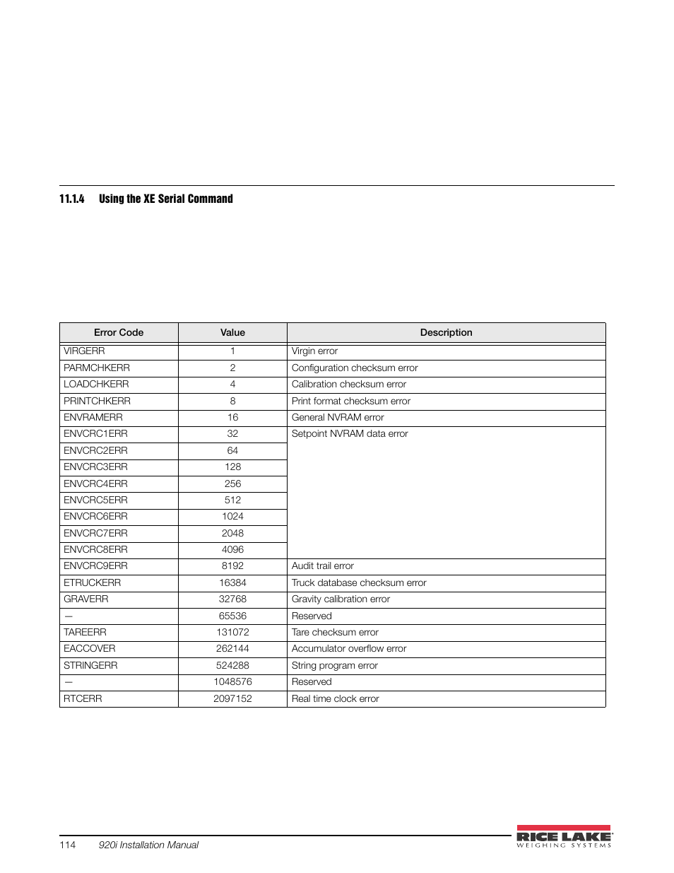 4 using the xe serial command, Using the xe serial command | Rice Lake 920i USB Installation Manual V5.05 User Manual | Page 120 / 142