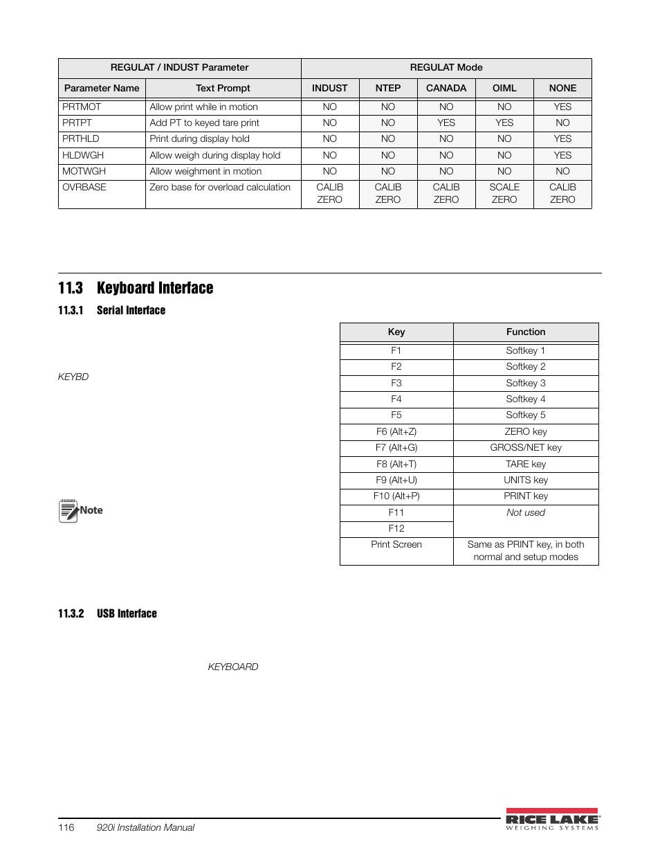 3 keyboard interface, 1 serial interface, 2 usb interface | Serial interface, Usb interface | Rice Lake 920i USB Installation Manual V5.05 User Manual | Page 122 / 142