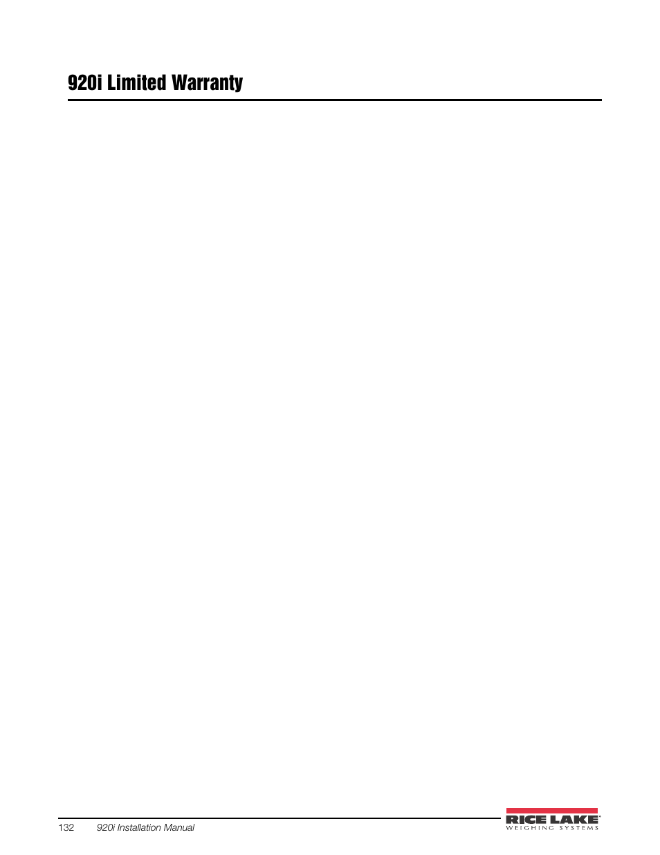 920i limited warranty | Rice Lake 920i USB Installation Manual V5.05 User Manual | Page 138 / 142