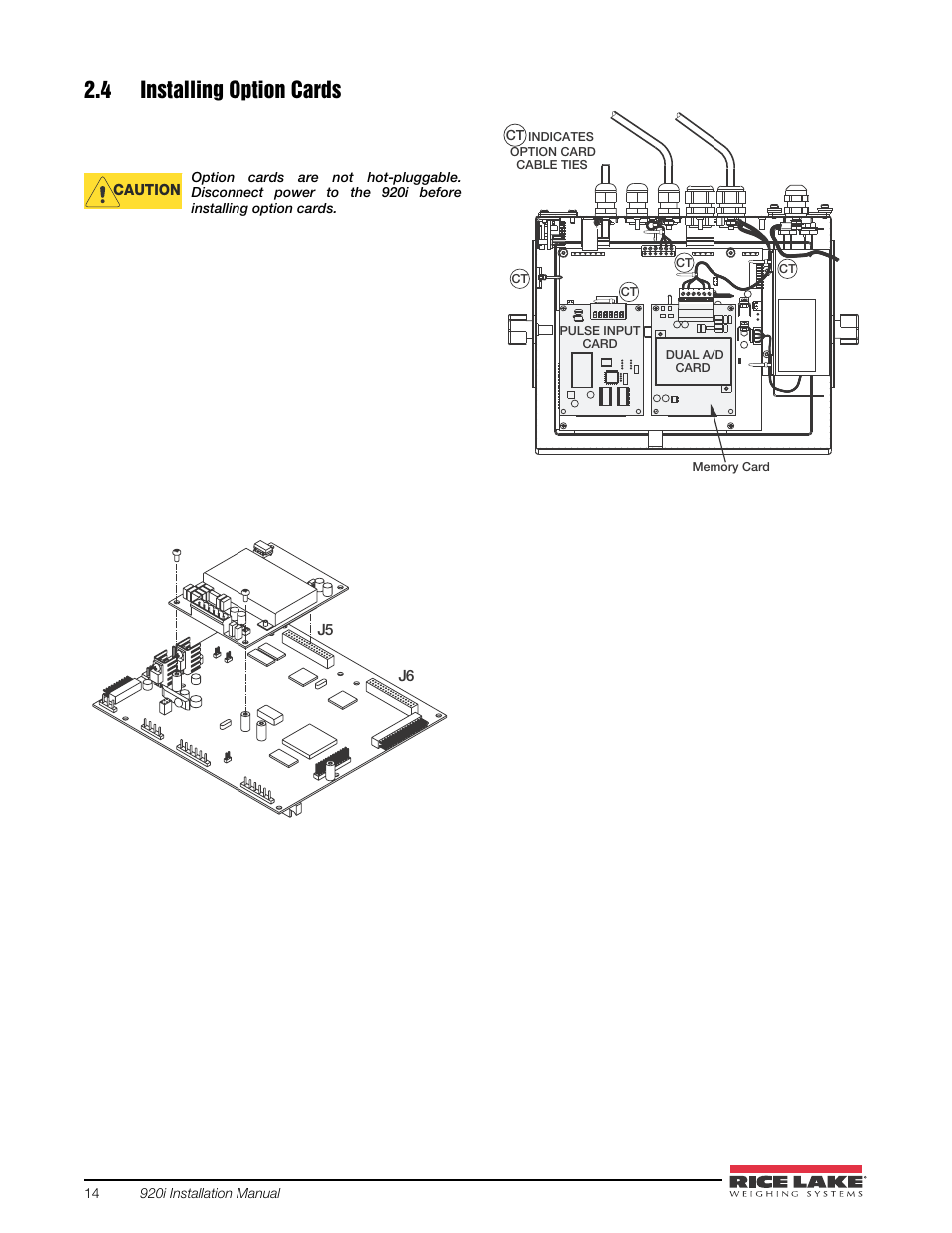 4 installing option cards | Rice Lake 920i USB Installation Manual V5.05 User Manual | Page 20 / 142