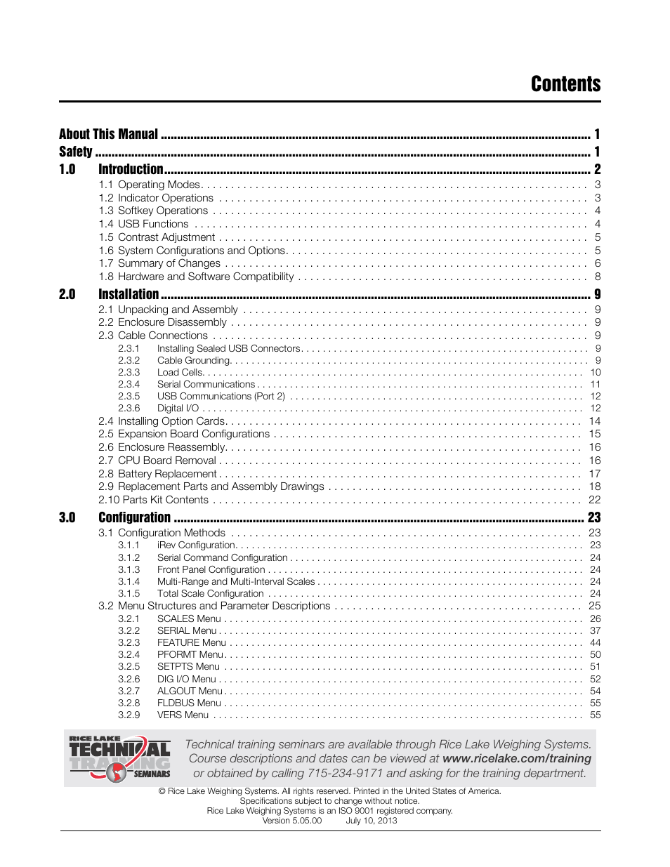 Rice Lake 920i USB Installation Manual V5.05 User Manual | Page 3 / 142