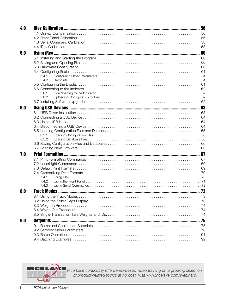 Rice Lake 920i USB Installation Manual V5.05 User Manual | Page 4 / 142