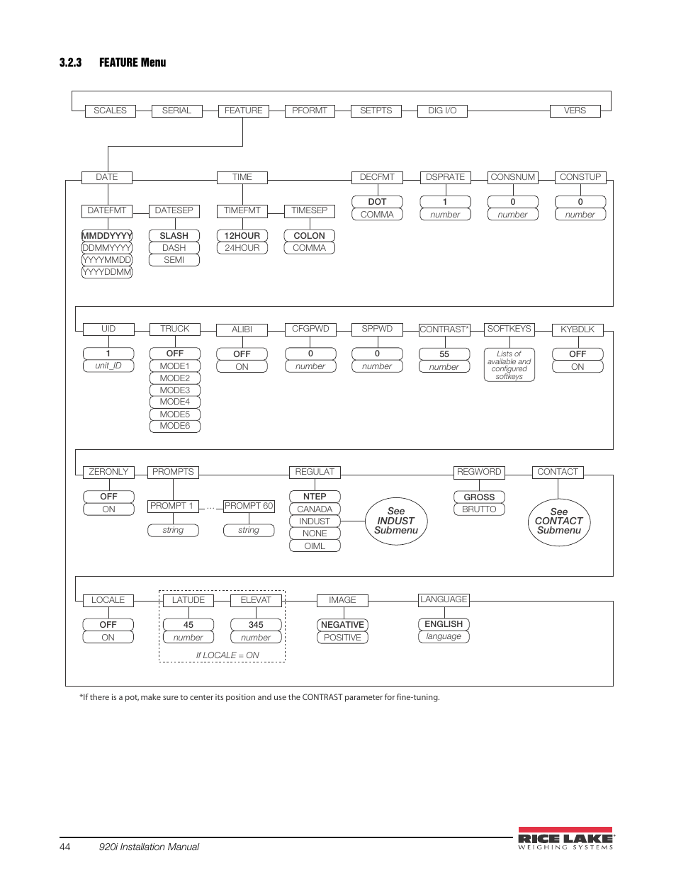 3 feature menu, Feature menu, E section 3.2.3 | Rice Lake 920i USB Installation Manual V5.05 User Manual | Page 50 / 142