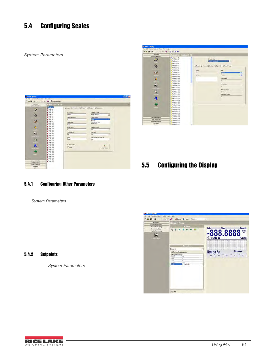 4 configuring scales, 1 configuring other parameters, 2 setpoints | 5 configuring the display, Configuring other parameters, Setpoints | Rice Lake 920i USB Installation Manual V5.05 User Manual | Page 67 / 142