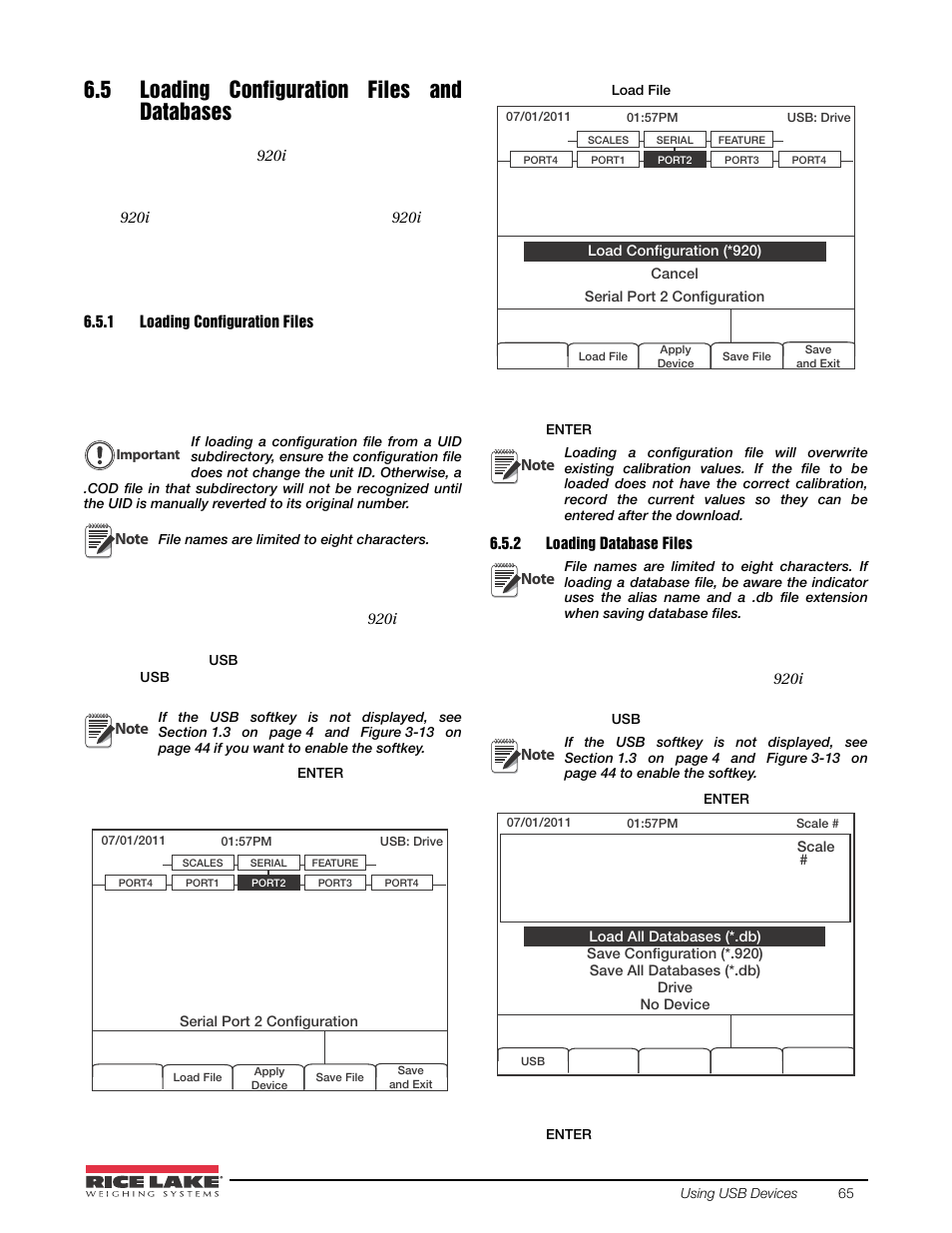 5 loading configuration files and databases, 1 loading configuration files, 2 loading database files | Loading configuration files, Loading database files | Rice Lake 920i USB Installation Manual V5.05 User Manual | Page 71 / 142