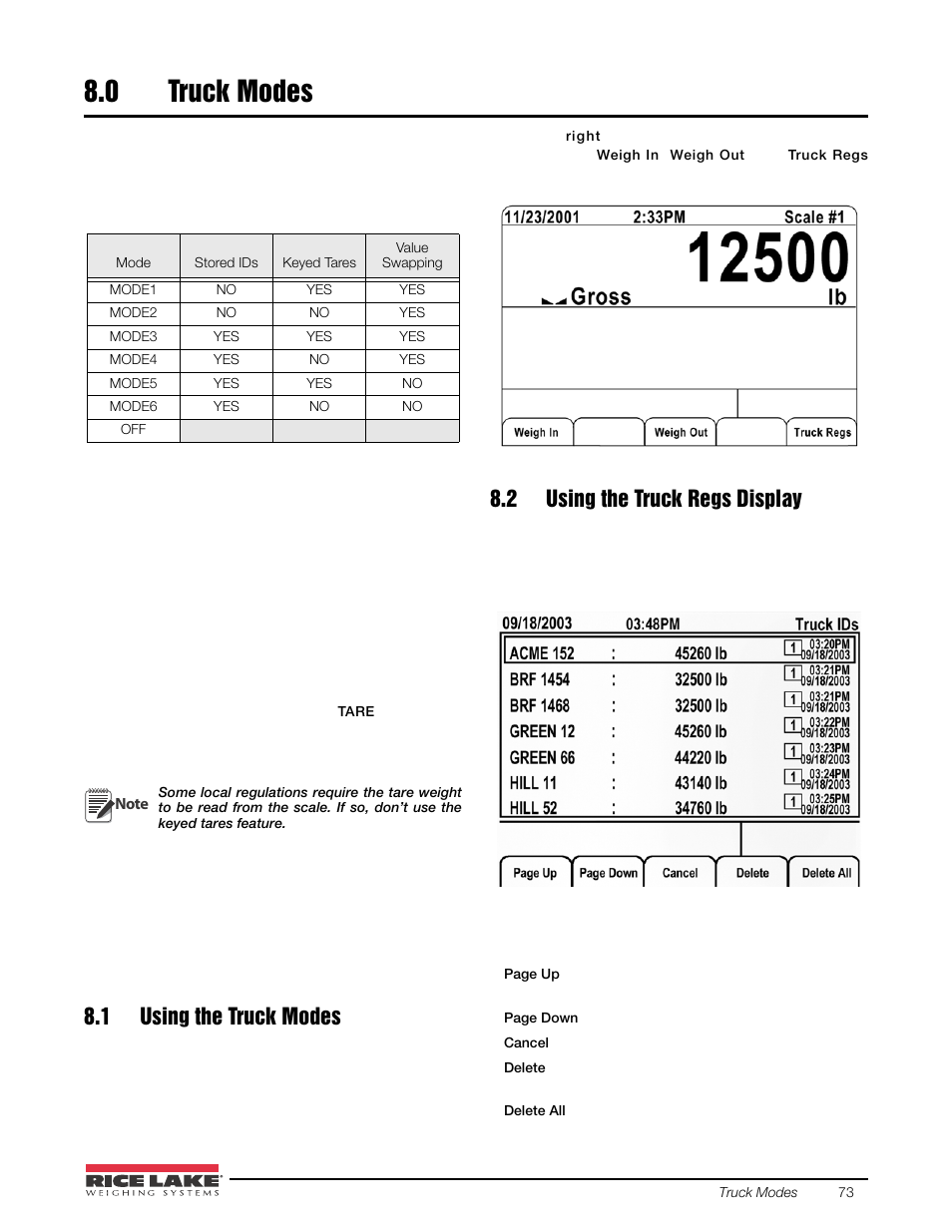 0 truck modes, 1 using the truck modes, 2 using the truck regs display | Truck modes | Rice Lake 920i USB Installation Manual V5.05 User Manual | Page 79 / 142