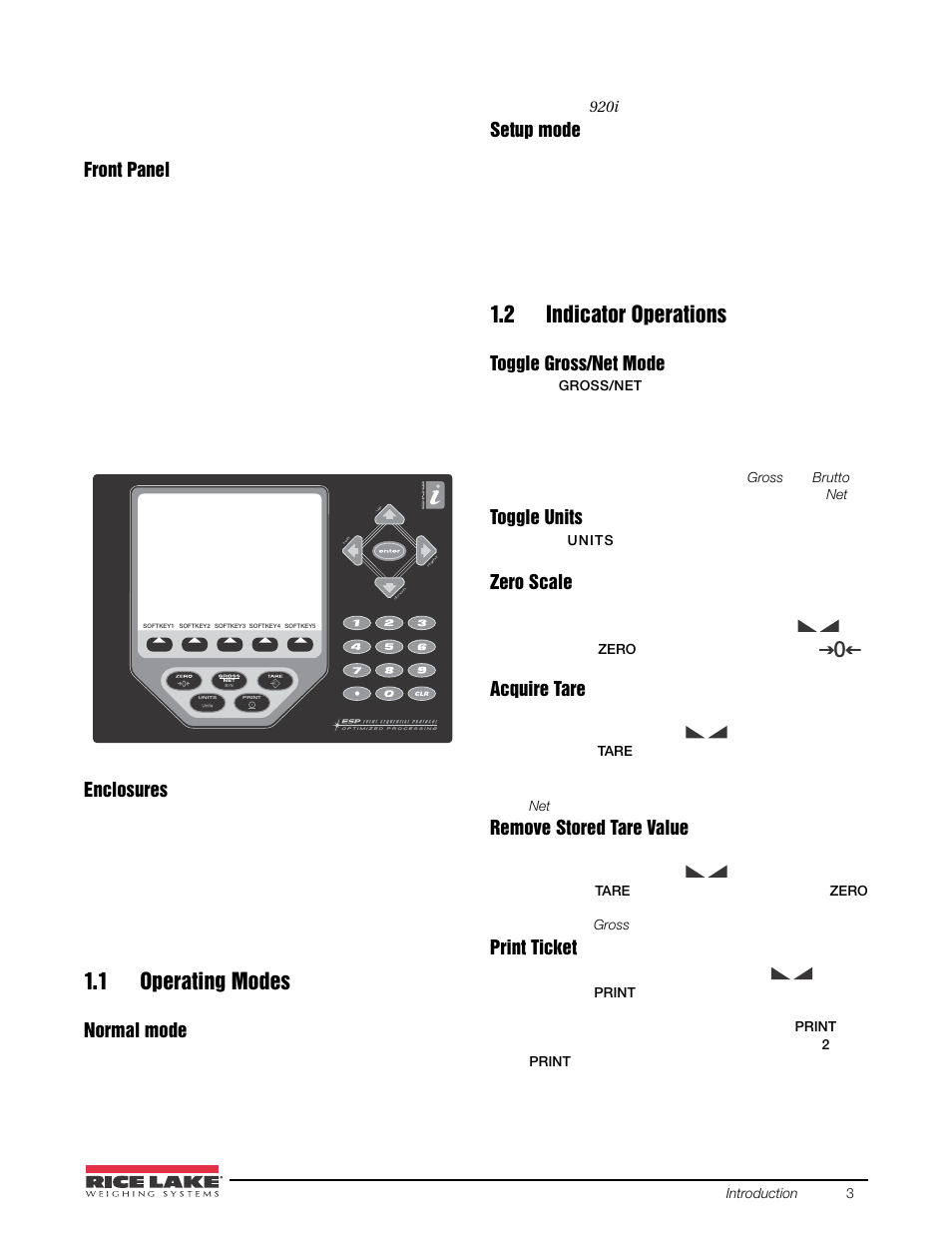 1 operating modes, 2 indicator operations, 1 operating modes 1.2 indicator operations | Rice Lake 920i USB Installation Manual V5.05 User Manual | Page 9 / 142