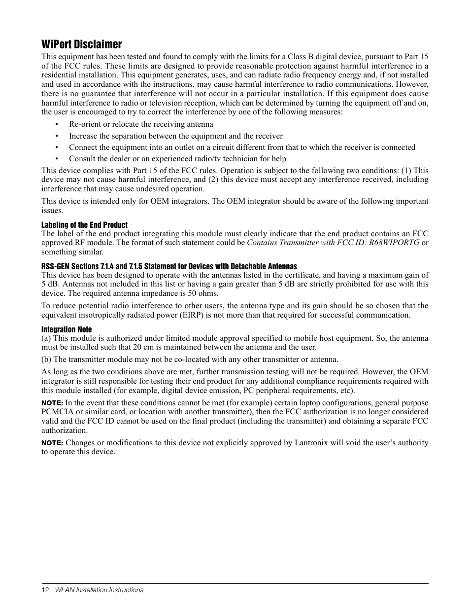 Wiport disclaimer | Rice Lake 920i Programmable HMI Indicator/Controller - WLAN User Manual | Page 12 / 12