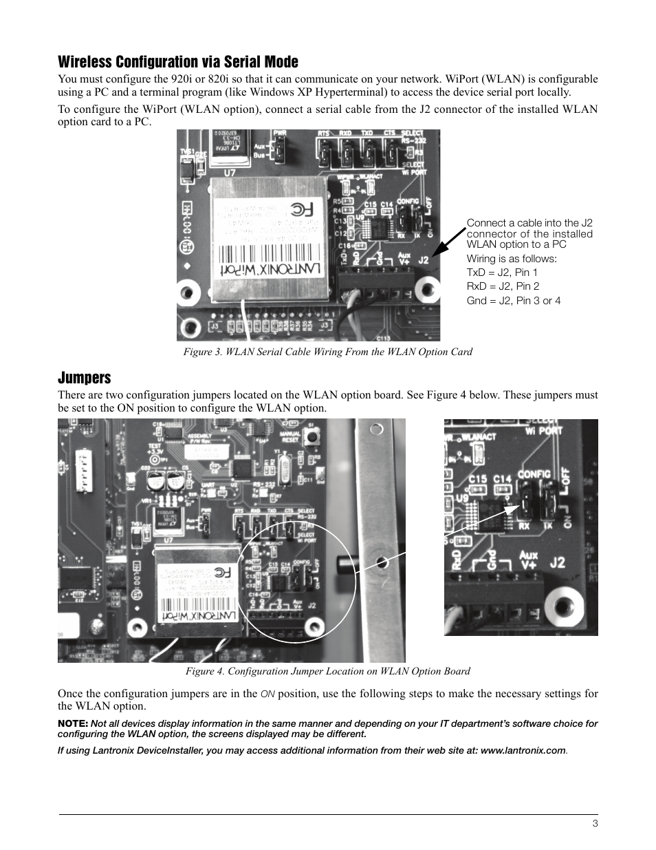 Wireless configuration via serial mode, Jumpers | Rice Lake 920i Programmable HMI Indicator/Controller - WLAN User Manual | Page 3 / 12