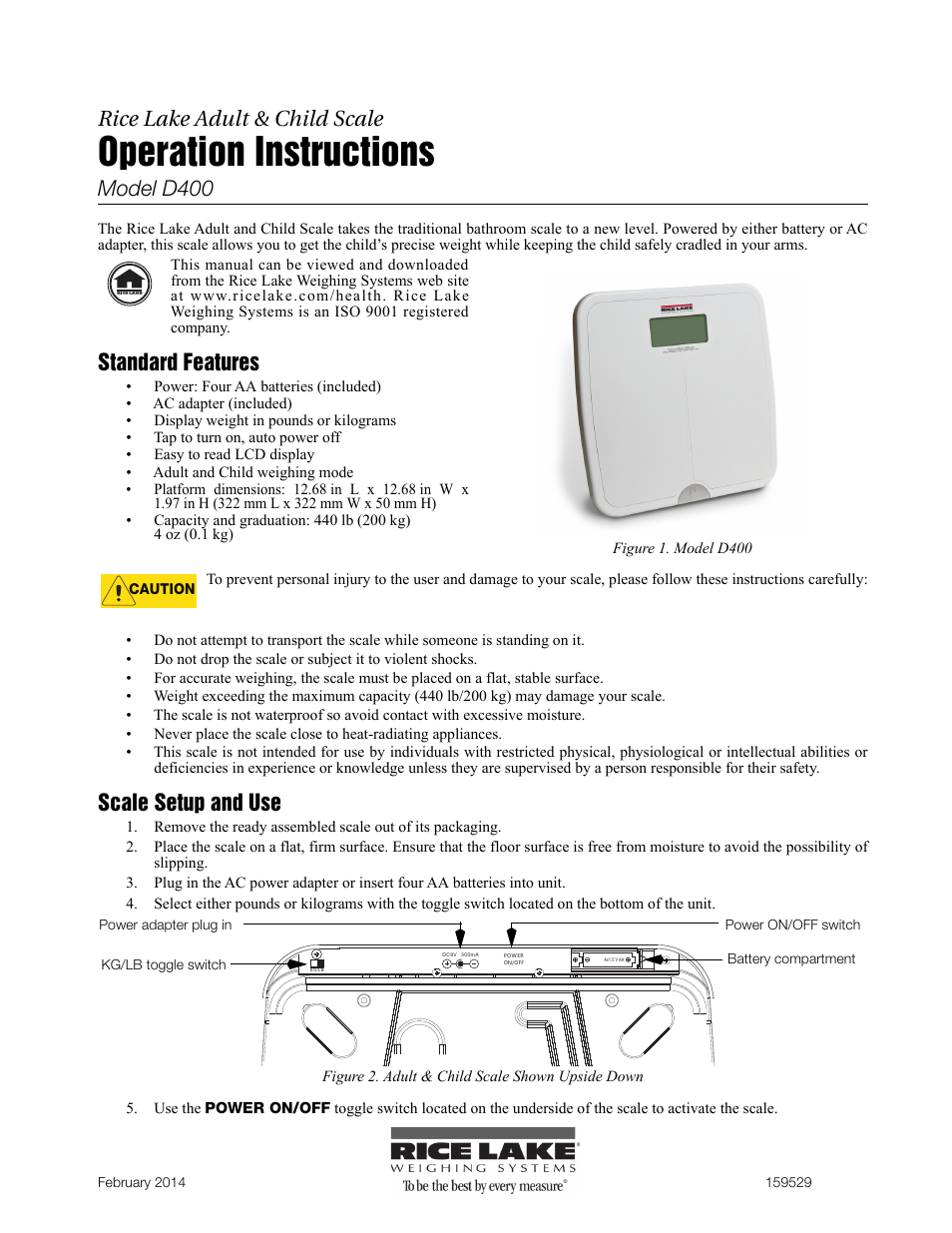 Rice Lake Adult and Child Scale User Manual | 2 pages