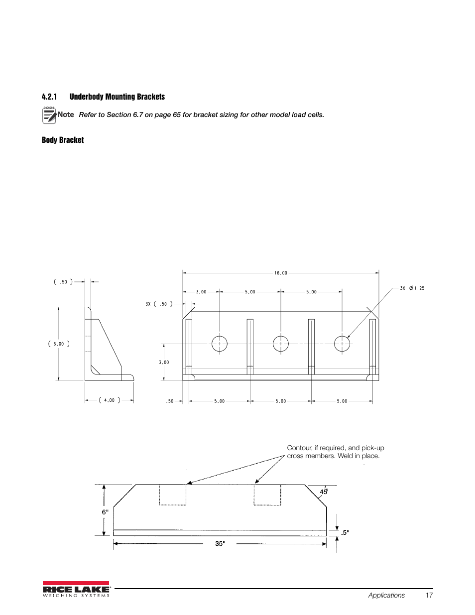 1 underbody mounting brackets, Underbody mounting brackets | Rice Lake Combination System - Precision Loads On-Board Weighing Systems User Manual | Page 21 / 80