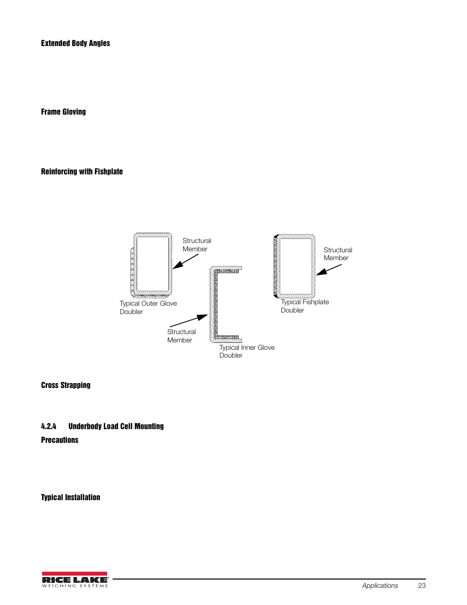 4 underbody load cell mounting, Underbody load cell mounting | Rice Lake Combination System - Precision Loads On-Board Weighing Systems User Manual | Page 27 / 80