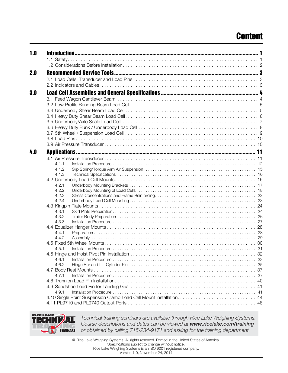 Content | Rice Lake Combination System - Precision Loads On-Board Weighing Systems User Manual | Page 3 / 80