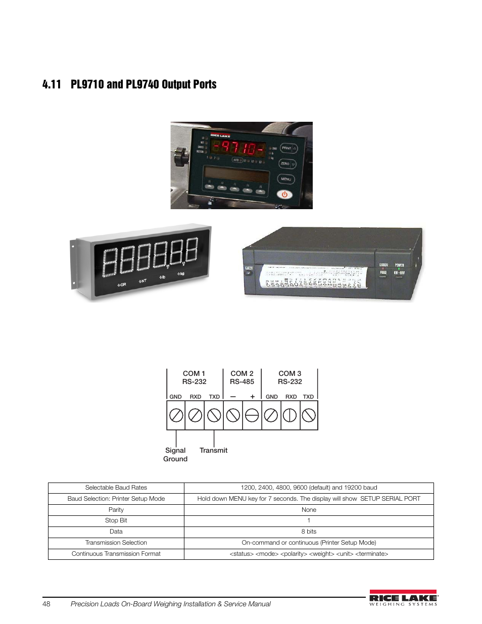 11 pl9710 and pl9740 output ports | Rice Lake Combination System - Precision Loads On-Board Weighing Systems User Manual | Page 52 / 80