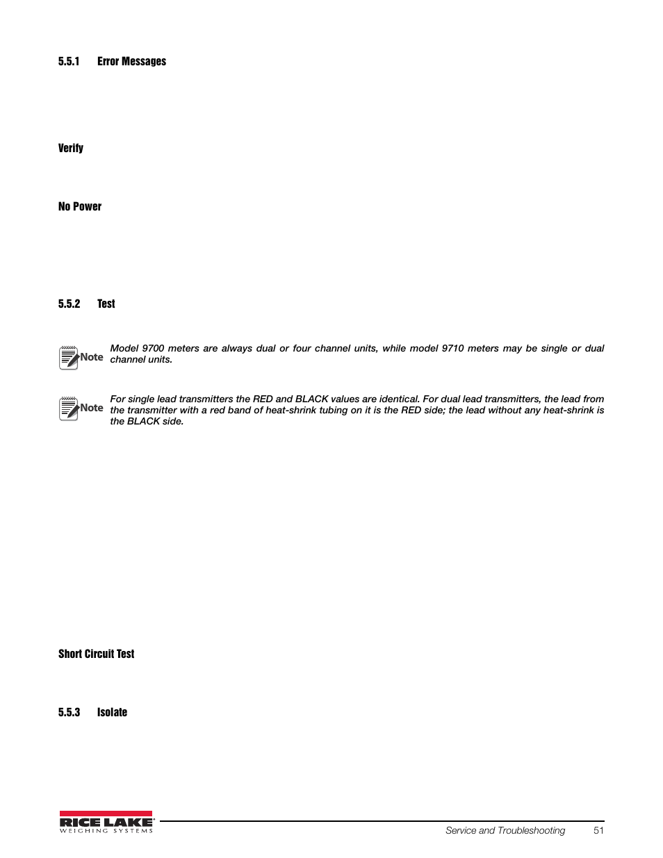 1 error messages, 2 test, 3 isolate | Error messages, Test, Isolate | Rice Lake Combination System - Precision Loads On-Board Weighing Systems User Manual | Page 55 / 80