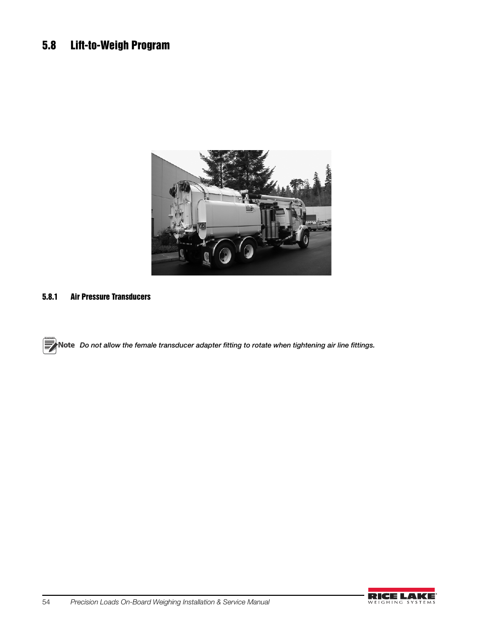 8 lift-to-weigh program, 1 air pressure transducers, Air pressure transducers | Rice Lake Combination System - Precision Loads On-Board Weighing Systems User Manual | Page 58 / 80