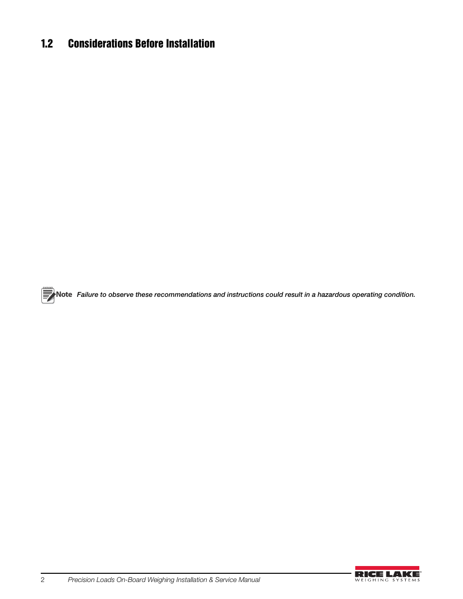 2 considerations before installation | Rice Lake Combination System - Precision Loads On-Board Weighing Systems User Manual | Page 6 / 80