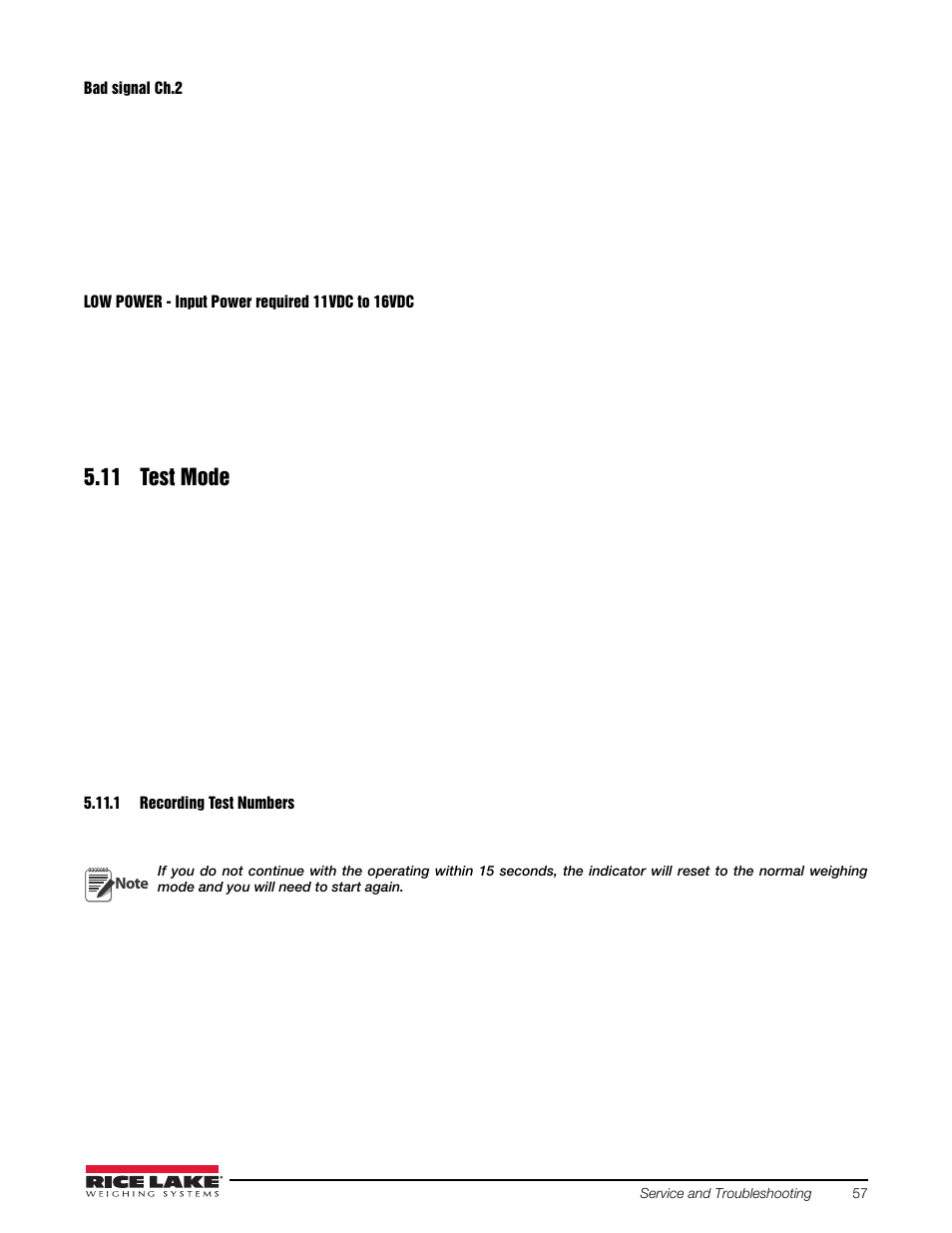 11 test mode, 1 recording test numbers, Recording test numbers | Rice Lake Combination System - Precision Loads On-Board Weighing Systems User Manual | Page 61 / 80