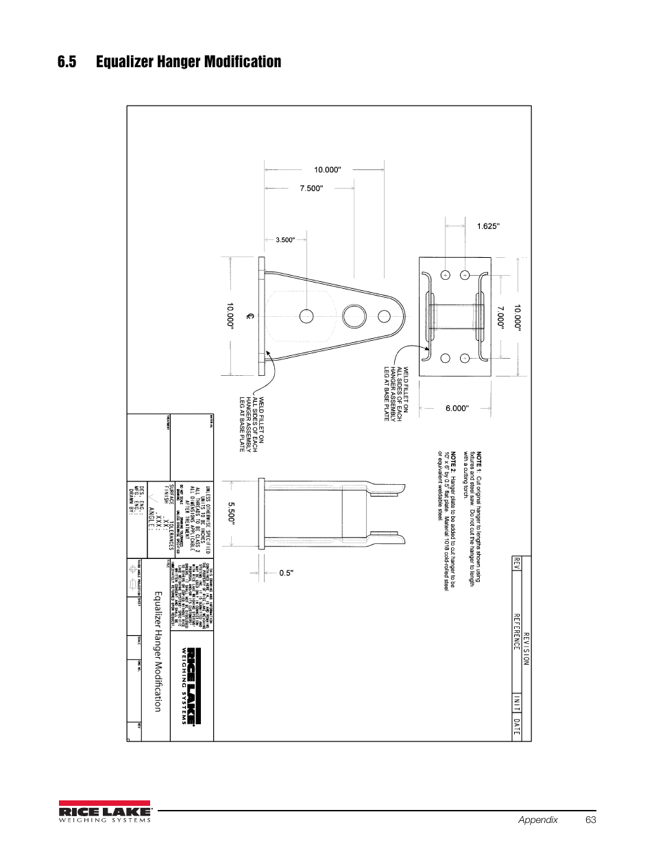 5 equalizer hanger modification | Rice Lake Combination System - Precision Loads On-Board Weighing Systems User Manual | Page 67 / 80