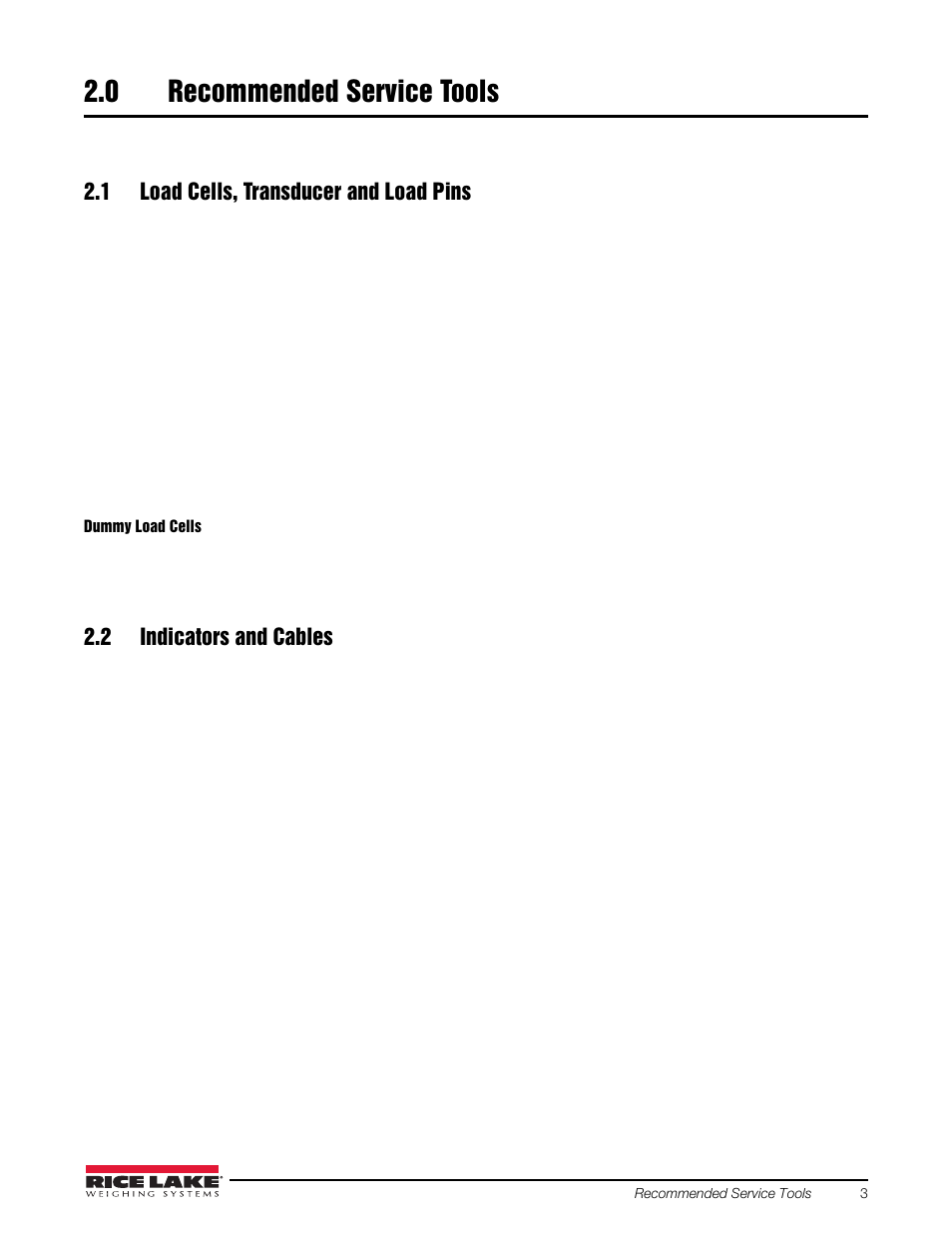 0 recommended service tools, 1 load cells, transducer and load pins, 2 indicators and cables | Recommended service tools | Rice Lake Combination System - Precision Loads On-Board Weighing Systems User Manual | Page 7 / 80