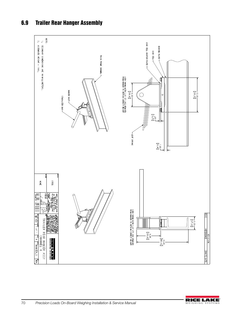 9 trailer rear hanger assembly | Rice Lake Combination System - Precision Loads On-Board Weighing Systems User Manual | Page 74 / 80