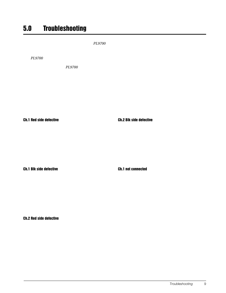 0 troubleshooting, Troubleshooting | Rice Lake Combination System - Precision Loads PL9700 Indicator User Manual | Page 13 / 26