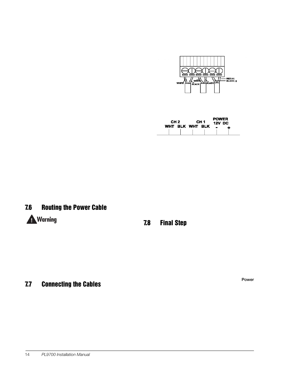 6 routing the power cable, 7 connecting the cables, 8 final step | W arning | Rice Lake Combination System - Precision Loads PL9700 Indicator User Manual | Page 18 / 26