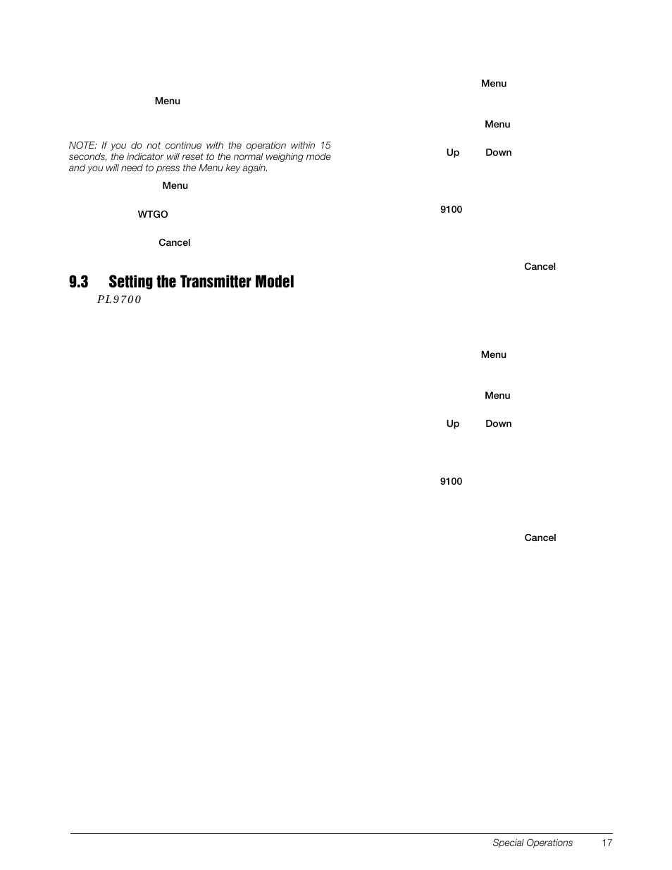 3 setting the transmitter model | Rice Lake Combination System - Precision Loads PL9700 Indicator User Manual | Page 21 / 26